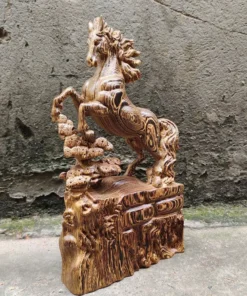 30 cm Handcrafted Solid Wooden Horse Sculpture - Ebony, Unique Feng Shui Décor, Durable