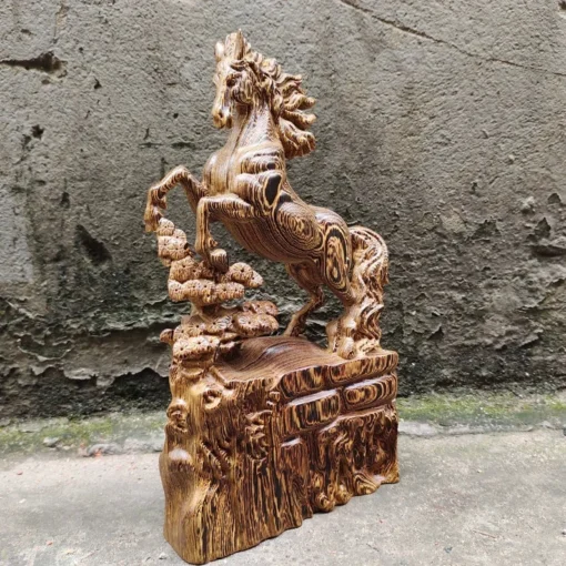 30 cm Handcrafted Solid Wooden Horse Sculpture - Ebony, Unique Feng Shui Décor, Durable