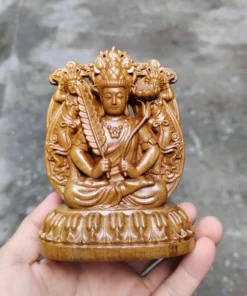 Akasagarbha Bodhisattva Wooden Statue - 4.7" - Double-Sided, Handcrafted