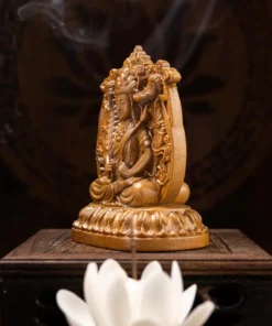 Akasagarbha Buddha Statue - 9cm x 12cm x 6.5cm - Double-sided Wooden Spiritual Decor