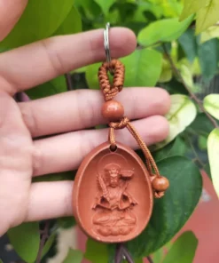 Akashagarbha Wooden Statue Key Chain, 3~4cm Durable Wood, Buddhism Keychain, Feng Shui for Ox & Tiger