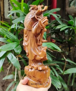 Bodhidharma Buddha Statue - 11.8” H Wooden Handcrafted Cypress - Traditional Design