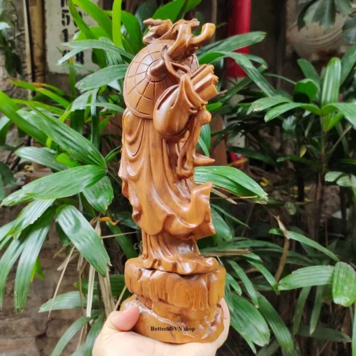 Bodhidharma Buddha Statue - 11.8” H Wooden Handcrafted Cypress - Traditional Design