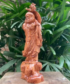 Bodhidharma Buddha Statue 11.8”H Wooden, Handcrafted Padauk Wood - Decorative Figurine