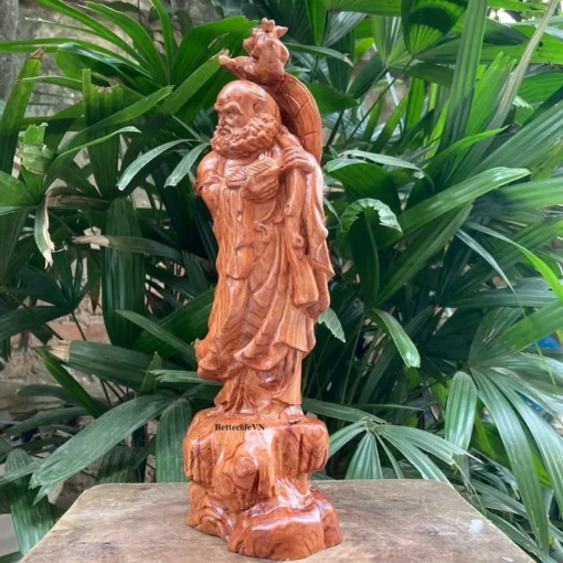 Bodhidharma Buddha Statue 11.8”H Wooden, Handcrafted Padauk Wood - Decorative Figurine