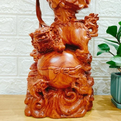 Bodhidharma Buddha Statue - 15.7" Wooden Sculpture - Natural Padauk Wood - Handcrafted