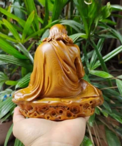 Bodhidharma Buddha Statue, Wooden Alms Meditation Statue, 15 cm, Green Cypress, Handcrafted