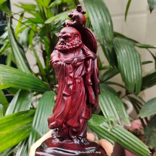 Bodhidharma Buddha Wooden Statue - 20cm Natural Dalbergia - Barefoot River Crossing