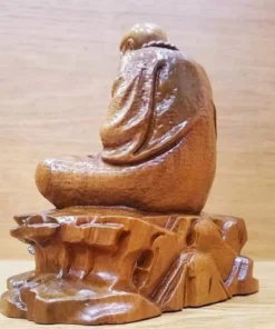 Bodhidharma Statue - 14x15x8cm - Green Cypress Wood - Meditation Zen Master Sculpture