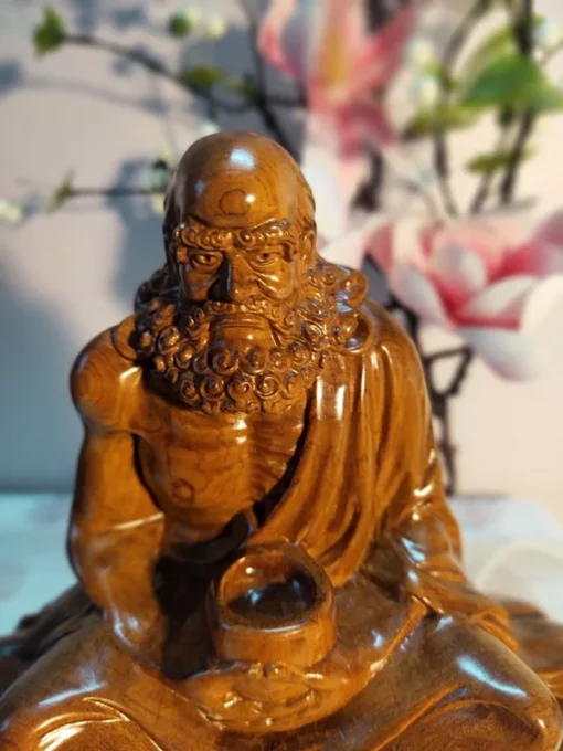 Bodhidharma Statue, Dharma Zen Master 5.9" Green Cypress Wood Meditation Piece