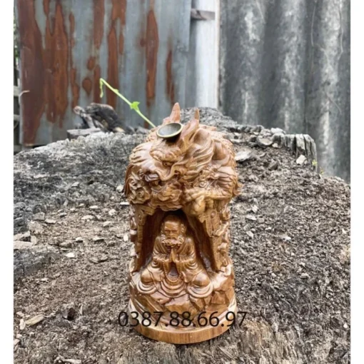 Bodhidharma Zen Master Statue 18x8x8cm Cypress Wood, Handcrafted by Vietnamese Artist