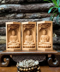 Buddha Statue - Prayer Altar Amitabha Buddha 4'' High Wooden Sculpture