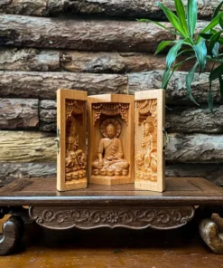 Buddhist Altar Samantabhadra Bodhisattva - Wooden Meditation Decor - Portable 4'' Altar