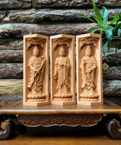 Buddhist Portable Folding Altar - Three Saints of West - 6'' Buddha Triptych, Beech Wood