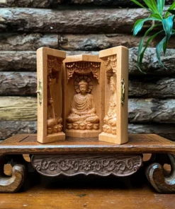 Buddhist Prayer Altar, Ksitigarbha Bodhisattva, 17cm x 10cm, Beech Wood, Handmade Meditation Decor