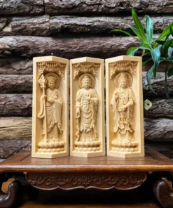 Buddhist Prayer Altar Statue - 17cm Maple Wood - Handmade Buddha Art for Home & Meditation Decor