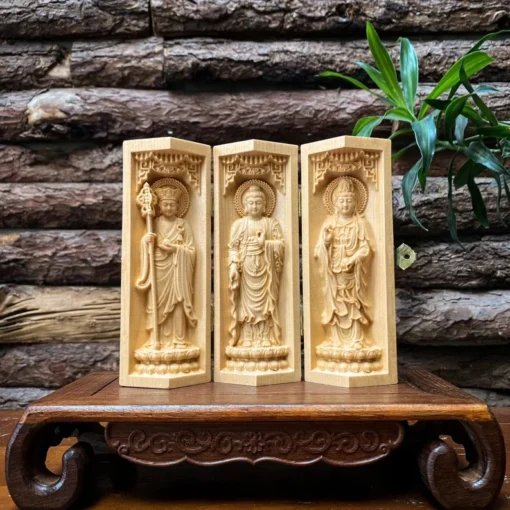 Buddhist Prayer Altar Statue - 17cm Maple Wood - Handmade Buddha Art for Home & Meditation Decor