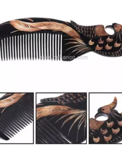 Buffalo Horn Comb, Phoenix Engraved, Handmade Natural Massage Hair Brush, Anti-static, Durable Curly Comb