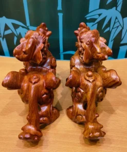 Chinese Feng Shui Pixiu Pair - 12x20x8cm - Incense Wood - Wealth Attraction Sculptures