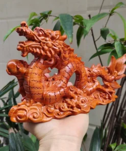 Chinese Solid Wood Dragon Statue - 2024 - Handcrafted Feng Shui Dragon - 25cm Incense Wood