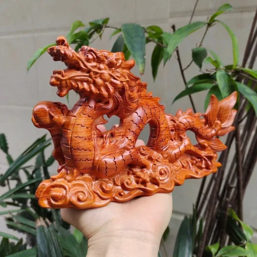 Chinese Solid Wood Dragon Statue - 2024 - Handcrafted Feng Shui Dragon - 25cm Incense Wood