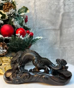 Chinese Solid Wood Dragon Statue 2024, Handcrafted Rosewood, Feng Shui Sculpture, 20cm