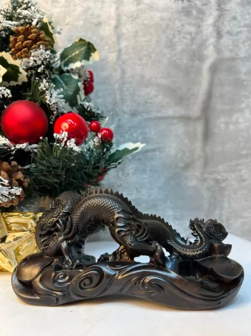 Chinese Solid Wood Dragon Statue 2024, Handcrafted Rosewood, Feng Shui Sculpture, 20cm