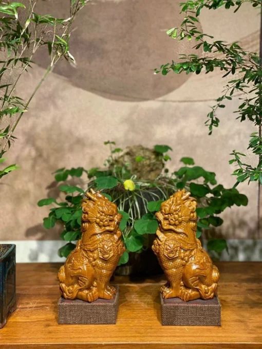 Chinese Solid Wood Dragon Statue - 20cm - Feng Shui 2024 Gift - Pair