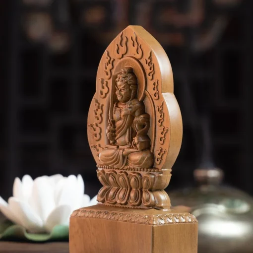 Double-sided Acala Bodhisattva Statue - 6" Wood Buddha - Meditation & Home Decor