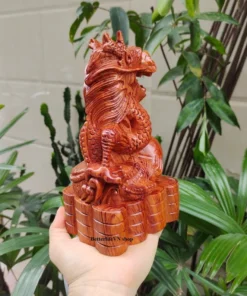 Dragon with Wish-Fulfilling Jewel, Wooden Dragon Statue, 7.8