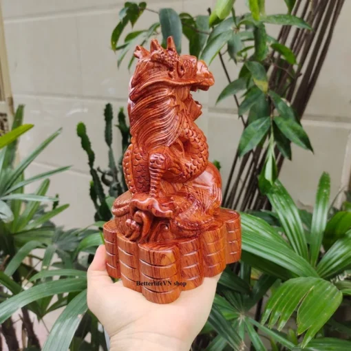 Dragon with Wish-Fulfilling Jewel, Wooden Dragon Statue, 7.8" H, Padauk Wood, Handcrafted Decor