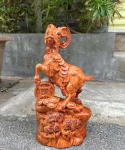 Feng Shui Goat Statue 12" Handmade Incense Wood Business Gift