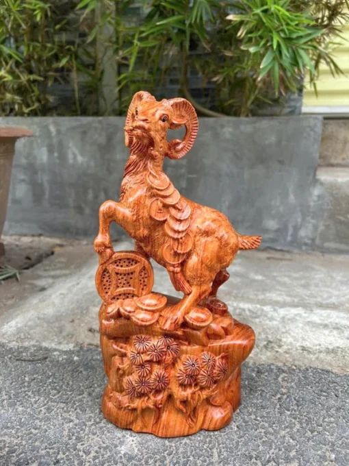 Feng Shui Goat Statue 12" Handmade Incense Wood Business Gift