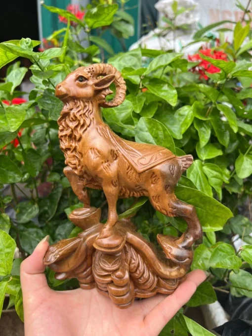 Feng Shui Goat Statue - 20 cm - Handmade Incense Wood