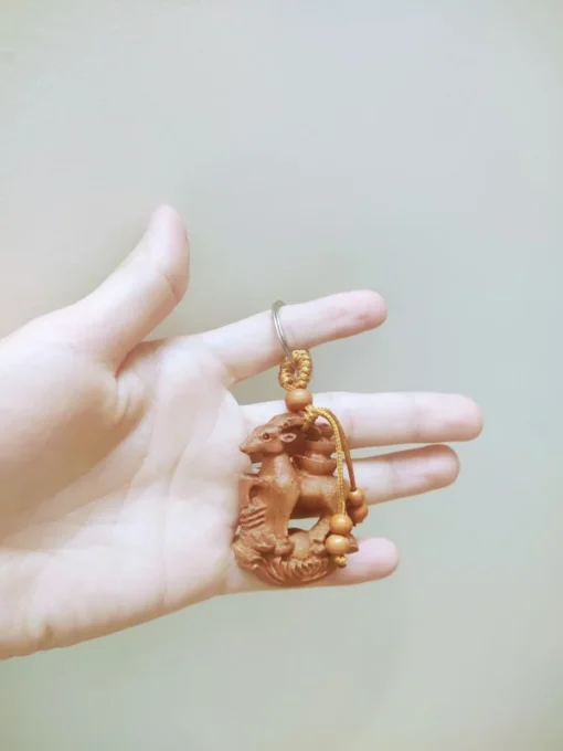 Feng Shui Goat Statue Keychain - Handmade Rosewood - 4.5cm Height