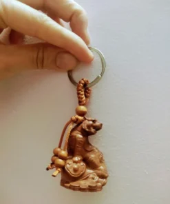 Feng Shui Tiger Statue Keychain - 4.5cm Handcrafted Incense Wood