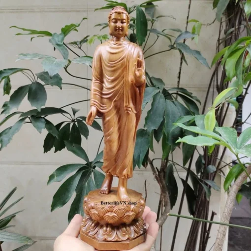 Gautama Buddha Wooden Statue, 11.8" Shakyamuni Buddha, Meditation Decor, Green Cypress