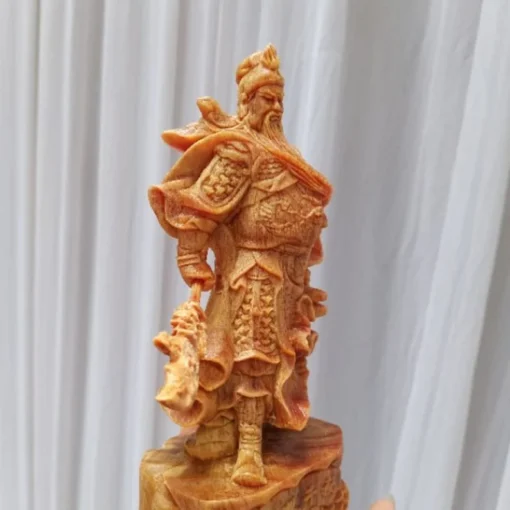 God of War Guan Yu Statue, Feng Shui Protector, 7.9" H, Dragon Blood Wood, Handcrafted