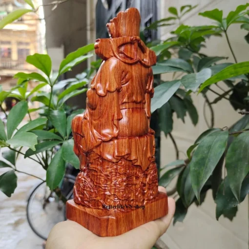 God of Wealth Statue Caishen 7.8" Wooden Feng Shui Fortune Padauk Wood