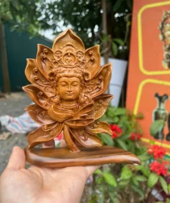 Guan Yin Bodhisattva Statue 15x15x5cm - Boxwood Carving - Wooden