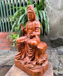 Guan Yin Bodhisattva Statue - 16 Inch - Solid Incense Wood - Handcrafted Boxwood Feng Shui Decor