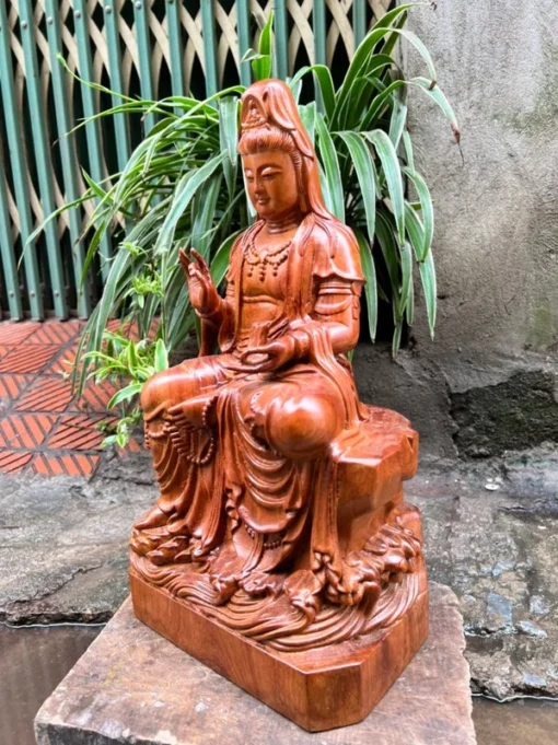 Guan Yin Bodhisattva Statue - 16 Inch - Solid Incense Wood - Handcrafted Boxwood Feng Shui Decor