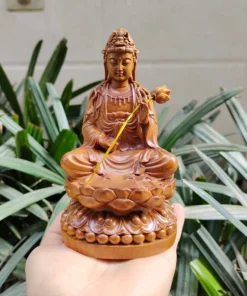 Guan Yin Bodhisattva Statue - 6"x3.5" Boxwood Handcrafted Sculpture