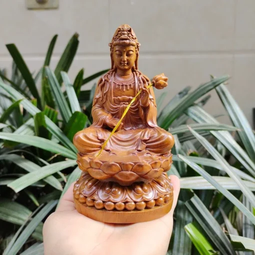 Guan Yin Bodhisattva Statue - 6"x3.5" Boxwood Handcrafted Sculpture