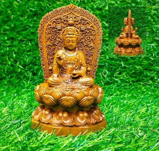 Guan Yin Bodhisattva Wooden Statue - 13x7.5x7.5 cm - Boxwood