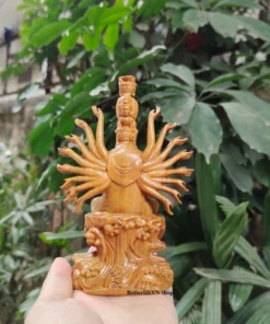 Guan Yin Buddha Statue, Wooden, 5.9”H, Thousand Hands & Eyes, Feng Shui Decor