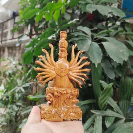 Guan Yin Buddha Statue, Wooden, 5.9”H, Thousand Hands & Eyes, Feng Shui Decor