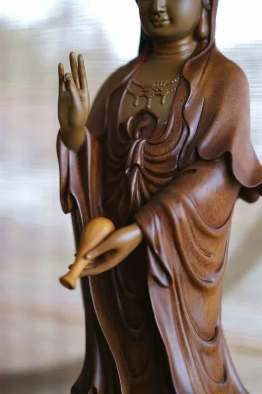 Guan Yin Statue - Standing Bodhisattva Sculpture 60cm - Handcrafted Wooden Buddha