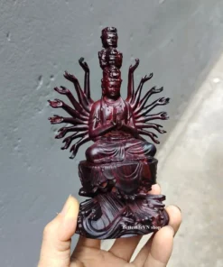 Guan Yin Statue with Thousand Hands - 5.7”H Wooden Buddha for Feng Shui and Decor