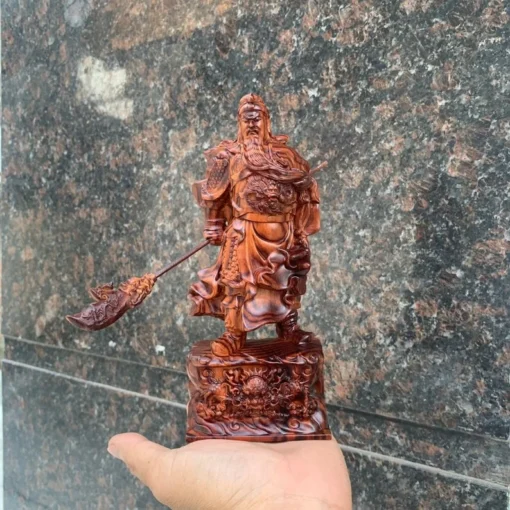 Guan Yu God of War Statue, 7.9" H, Rose Wood, Feng Shui Protector, Handcrafted